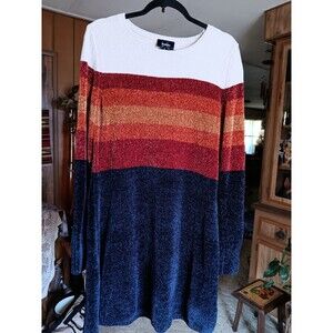 Vintage Sweater Dress Size XL Long Sleeve Brown Black Midi Pullover Casual